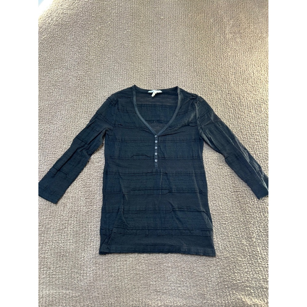 Denim & Supply Ralph Lauren Black Textured V-Neck Button Top Womens Medium